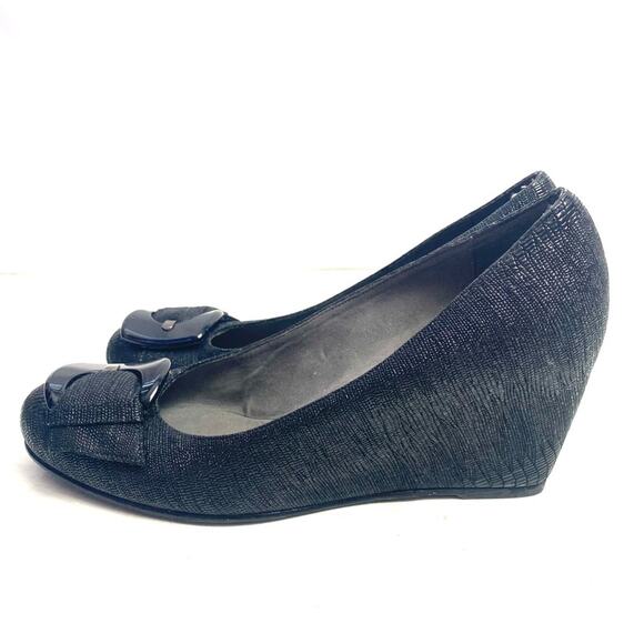 Stuart Weitzman Black Bucalina Covered Wedge Heel Size 9.5 - Picture 5 of 9
